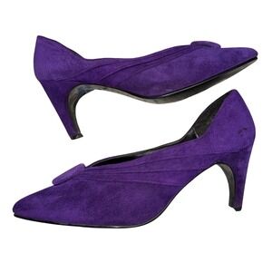 Karin Morgan Purple Suede V-Neck Pointed Toe Heel Pumps Women's Size 7.5 Galm